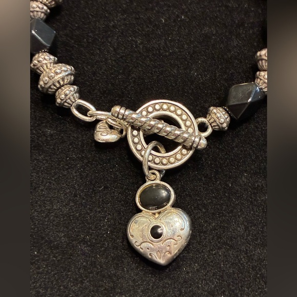 Brighton Silver-Tone and Black Beaded Heart Charm Bracelet - Picture 6 of 13